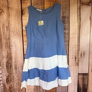 Idillio Positano Dress Linen Blue White Colorblock Summer Coastal Chic Small NWT
